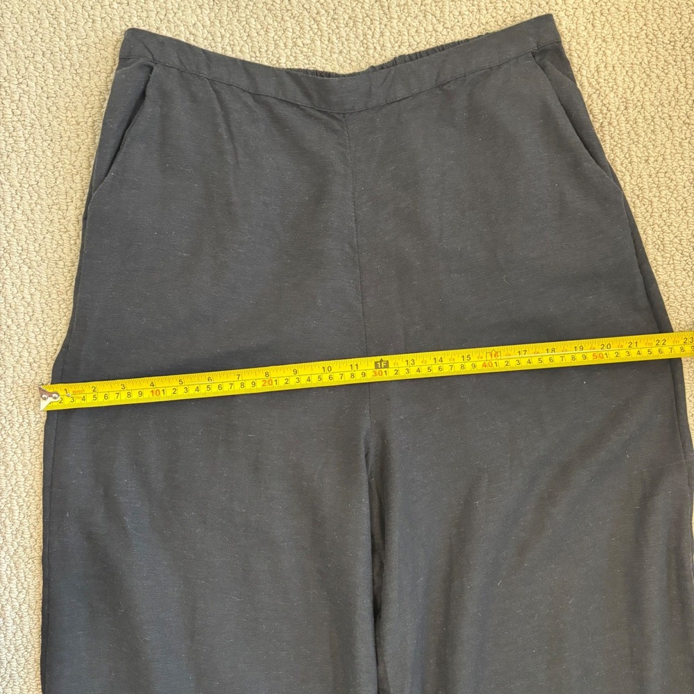 Midnight Sky Black Linen Blend Wide Leg Crop Pants White Lace Hem, Large Lagen - Picture 12 of 16